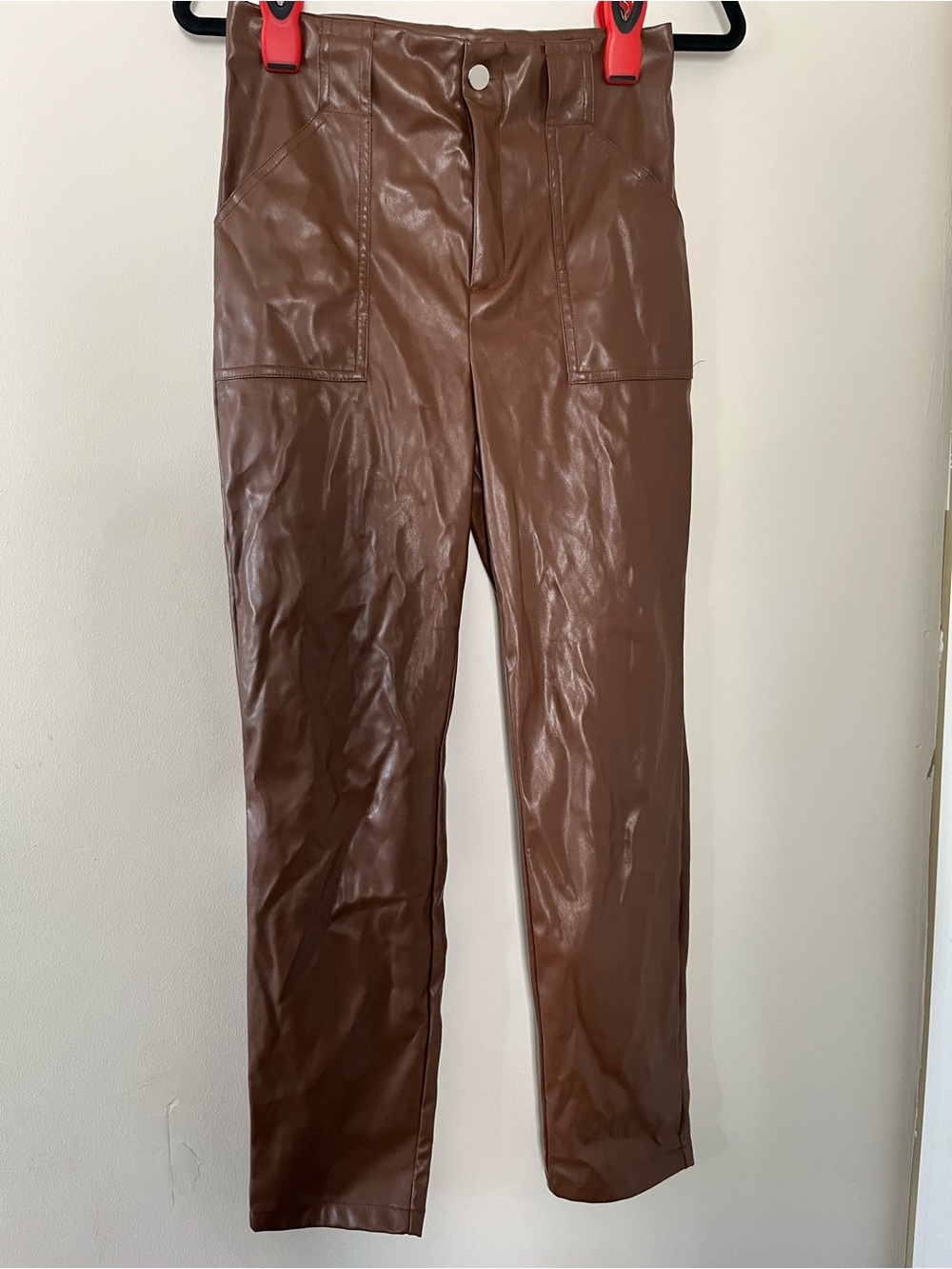 Superdown Chocolate Brown Faux Leather High Rise Pants Small Model Off Duty